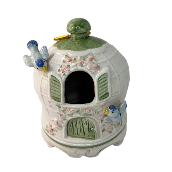 Vintage Schmid Music Box Blue Bird Cage Porcelain, "Don’t Cry For Me Argentina" - Picture 1 of 11
